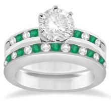 Semi-Eternity Emerald Gemstone Bridal Set Platinum 1.30 ctw