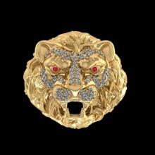 0.51 Ctw VS/SI1 Ruby And Diamond 14K Yellow Gold Lion King Face Ring