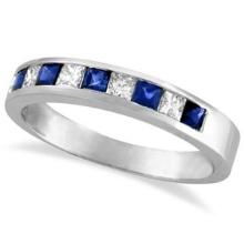 Princess-Cut Diamond and Sapphire Wedding Ring Band in platinum