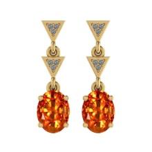 Certified 3.04 Ctw SI2/I1 Orange Sapphire And Diamond 14K Yellow Gold Vintage Style Earrings