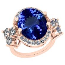 10.40 Ctw VS/SI1 Tanzanite And Diamond 18K Rose Gold Vintage Style Wedding Halo Ring