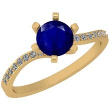 1.20 Ctw SI2/I1 Blue Sapphire And Diamond 14K Yellow Gold Ring