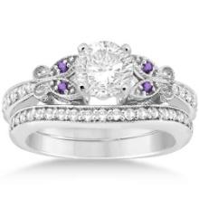 Butterfly Diamond and Amethyst Bridal Set 18k White Gold 1.02ctw