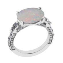 5.08 Ctw SI2/I1 Opal and Diamond 14K White Gold Engagement Ring