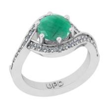 1.18 Ctw SI2/I1 Emerald And Diamond 14K White Gold Bridal Wedding Set Ring