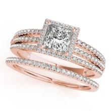 Certified 1.50 Ctw SI2/I1 Diamond 14K Rose Gold Bridal Set Ring