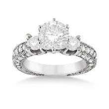 Vintage Style Three-Stone Diamond Engagement Ring 18k White Gold 2.00ctw
