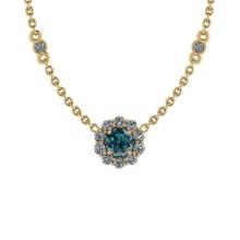 1.12 Ctw i2/i3 Treated Fancy Blue and White Diamond 14K Yellow Gold Necklace