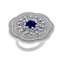 4.11 Ctw SI2/I1 Blue Sapphire And Diamond 14K White Gold Cocktail Ring