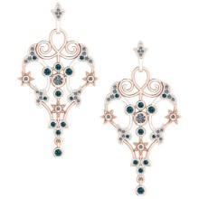 Certified 0.61 Ctw I2/I3 Treated Fancy Blue And White Diamond 14K Rose Gold Victorian Style Earrings