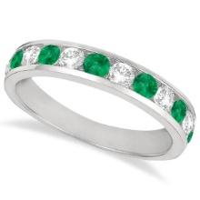 Channel-Set Emerald and Diamond Ring Band 14k White Gold 1.20ctw