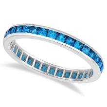 Princess-Cut Blue Topaz Eternity Ring Band 14k White Gold 1.36ctw