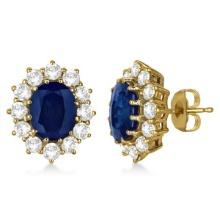 Oval Blue Sapphire and Diamond Accented Earrings 14k Yellow Gold 7.10ctw