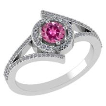 0.73 Ctw Pink Tormaline And Diamond 14k White Gold Halo Ring