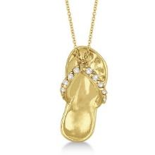 Flip Flop Shaped Diamond Pendant Necklace 14k Yellow Gold 0.15ctw