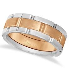 Comfort-Fit Two-Tone Wedding Band in 14k White and Rose Gold 8.5mm
