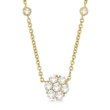Flower Pendant Station Necklace 14k Yellow Gold 1.50ctw