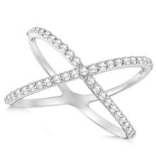 X Shaped Ring with Diamonds, Abstractw Design 14k White Gold 0.50ctw