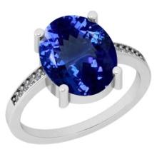 Certified 4.71 Ctw VS/SI1 Tanzanite and Diamond 14K White Gold Vintage Style Ring