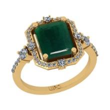 5.86 Ctw SI2/I1 Emerald And Diamond 14K Yellow Gold Wedding Halo Ring