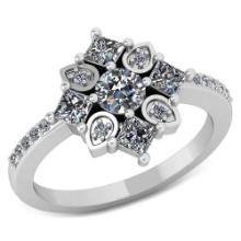 VS/SI1 Certified .80 CTW Round and Princess Cut Diamond 14K White Gold Ring