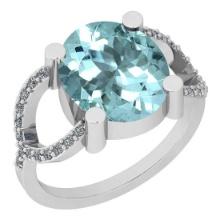 5.76 Ctw VS/SI1 Aquamarine And Diamond 14K White Gold Ring