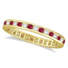 1.04ctw Ruby and Diamond Channel Set Ring Eternity Band 14k Yellow Gold