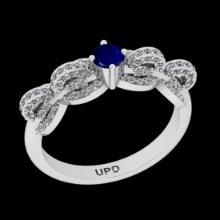 0.77 Ctw VS/SI1 Blue Sapphire And Diamond Prong Set 14K White Gold Vintage Style Ring