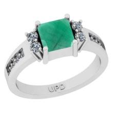 0.75 Ctw SI2/I1 Emerald And Diamond 14K White Gold Ring