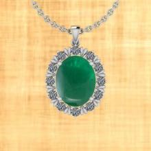 Certified 7.88 Ctw Emerald And Diamond I1/I2 14K White Gold Victorian Style Pendant Necklace