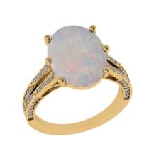 6.37 Ctw SI2/I1 Opal and Diamond 14K Yellow Gold Engagement Ring