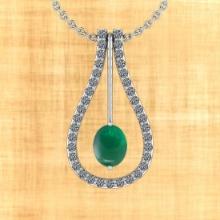 Certified 8.69 Ctw Emerald And Diamond I1/I2 14K White Gold Victorian Style Pendant Necklace