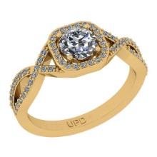 0.80 Ctw SI2/I1 Gia Certified Center Diamond 14K Yellow Gold Engagement Halo Ring