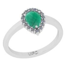 0.91 Ctw SI2/I1 Emerald And Diamond 14K White Gold Engagement Ring