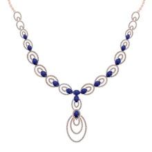 23.80 Ctw SI2/I1 Blue Sapphire And Diamond 14K Rose Gold Victorian Style Necklace