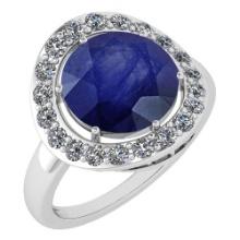 Certified 4.08 Ctw Blue Sapphire And Diamond Halo Ring 14K White Gold