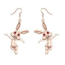 0.26 Ctw Ruby 14K Rose Gold Bunny Wire Hook Earrings