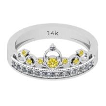 0.27 Ctw I2/I3 Treated Fancy Yellow And White Diamond 14K White Gold Eternity Band Ring