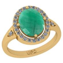 2.78 Ctw SI2/I1 Emerald And Diamond 14K Yellow Gold Ring
