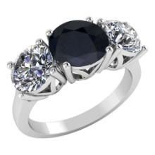 Certified 1.60 CTW Genuine Black Sapphire And Diamond 14K White Gold Ring