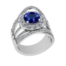 3.73 Ctw SI2/I1 Tanzanite And Diamond 14K White Gold Vintage Style Engagement Ring