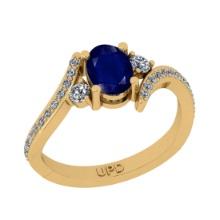 1.58 Ctw I2/I3 Blue Sapphire And Diamond 14K Yellow Gold Bypass Engagement Ring