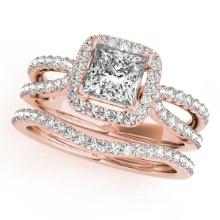 Certified 1.25 Ctw SI2/I1 Diamond 14K Rose Gold Bridal Set Halo Ring