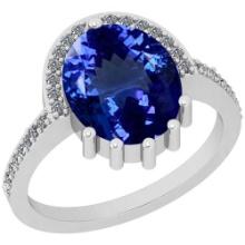 Certified 3.24 Ctw VS/SI1 Tanzanite and Diamond 14K White Gold Vintage Style Ring