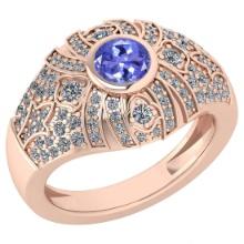Certified 1.04 Ctw Tanzanite And Diamond Ladies Fashion Halo Ring 14K Rose Gold (VS/SI1) MADE IN USA