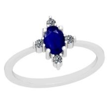 0.60 Ctw I2/I3 Blue Sapphire And Diamond 14K White Gold Ring