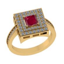 1.45 Ctw SI2/I1 Ruby and Diamond 14K Yellow Gold Engagement Halo Ring
