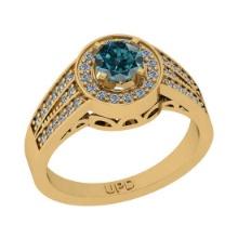 0.85 Ctw I2/I3 Treated Fancy Blue And White Diamond 10K Yellow Gold Engagement Halo Ring