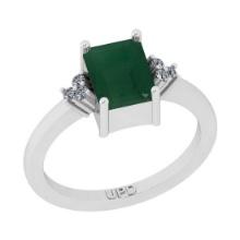 1.70 Ctw SI2/I1 Emerald And Diamond 14K White Gold Ring
