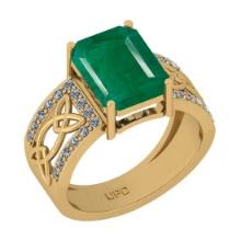 4.88 Ctw SI2/I1 Emerald And Diamond 14K Yellow Gold Ring
